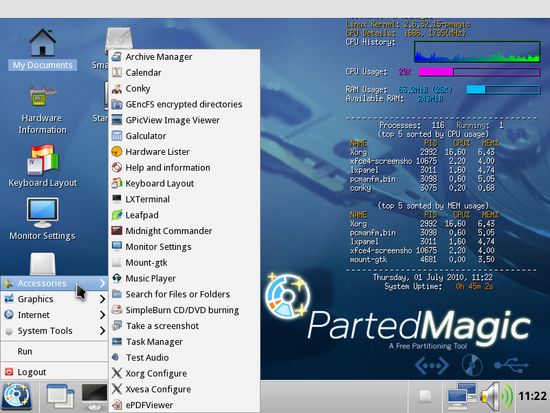 Parted Magic: подготовка носителя и запуск системы
