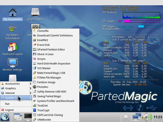 Parted Magic: подготовка носителя и запуск системы