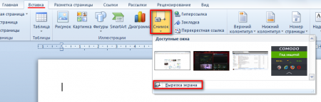 Скриншот в word